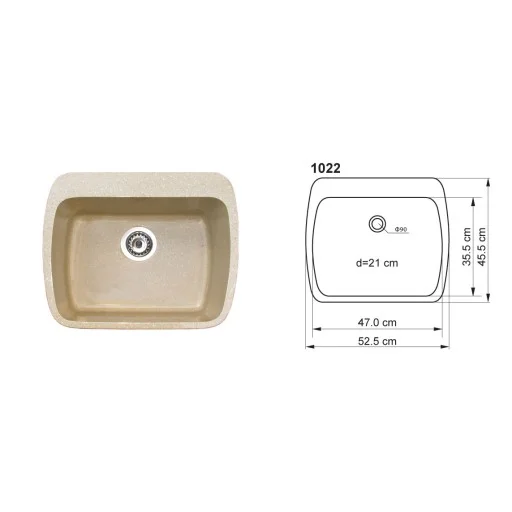 Квадратна мивка за вграждане, голям сифон модел 1022 (Еднокоритна квадратна мивка за вграждане модел 1022 полимермрамо) на цени от 148.99 лв. само в dklux.com