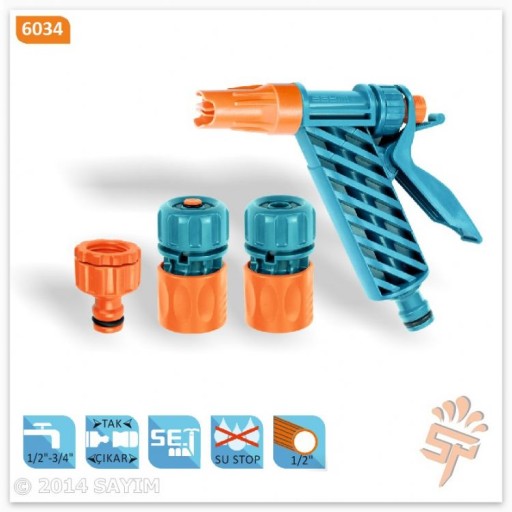 Градински комплект за поливане с едноструен пистолет (Пистолет за поливане, бързи връзки и конектор) на цени от 5.69 лв. само в dklux.com