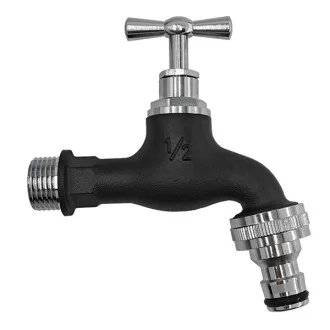 Черна месингова канелка 1/2" с покритие хром и бърза връзка Черна месингова канелка 1/2" с покритие хром и бърза връзка