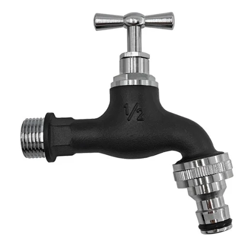 Черна месингова канелка 1/2" с покритие хром и бърза връзка