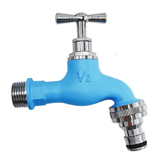 Синя месингова канелка 1/2" с покритие хром и бърза връзка Синя месингова канелка 1/2" с покритие хром и бърза връзка