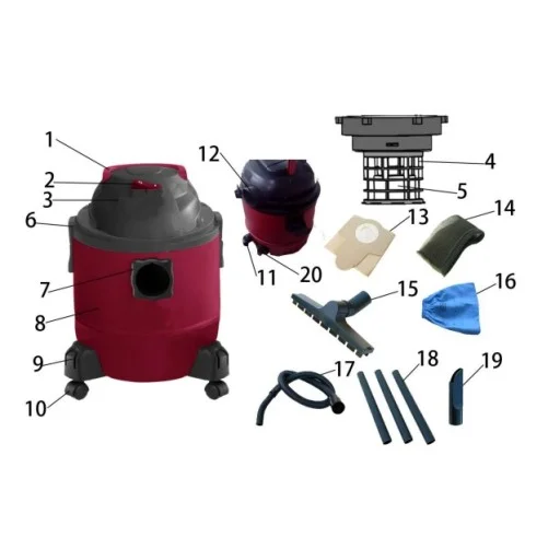 Прахосмукачка за сухо и мокро почистване 1250W (Прахосмукачка, сухо  мокро почистване, комплект с елементи) на цени от 101.54 лв. само в dklux.com