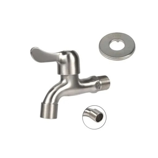 Сферична канелка от неръждаема стомана (Кран канелка сферична с накрайник за маркуч) на цени от 14.99 лв. само в dklux.com