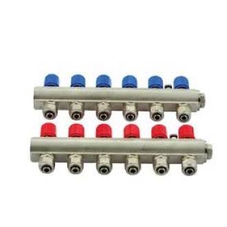 Колектор 1" с кранове и адаптори ф16 с 9 извода Колектор 1" с кранове и адаптори ф16 с 9 извода