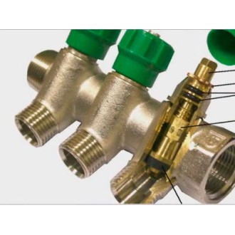 Щампован колектор 1" с кранове с 3 извода 24х19 Щампован колектор 1" с кранове с 3 извода 24х19