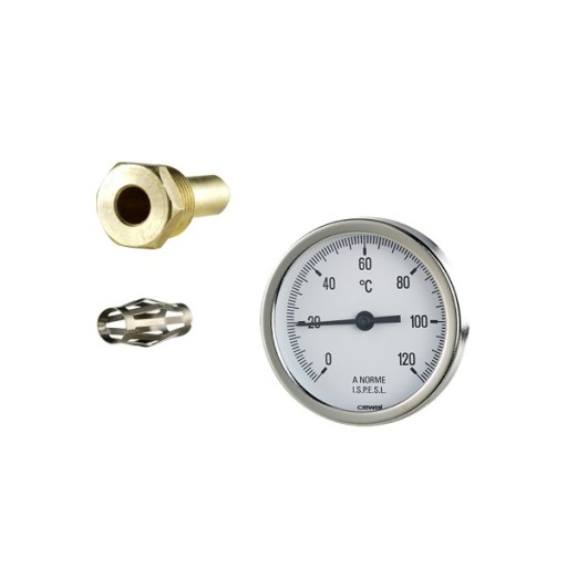 Термометър с гилза 0-120°С, ф63 с иноксов корпус (Аксиален термометър с гилза, иноксов корпус) на цени от 7.99 лв. само в dklux.com