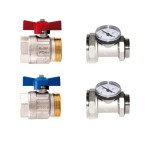 К-кт кранове с термометър и холендър 1" Син/Червен