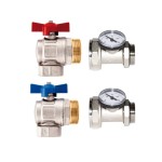 К-кт ЪГЛОВИ кранове с термометър и холендър 1" Син/Червен