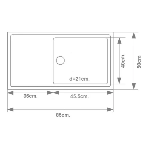 Правоъгълна мивка 50/85см с отцедник, сифон Ф90 (Кухненска мивка, 201, правоъгълна, сифон Ф90, отцедник) на цени от 188.99 лв. само в dklux.com