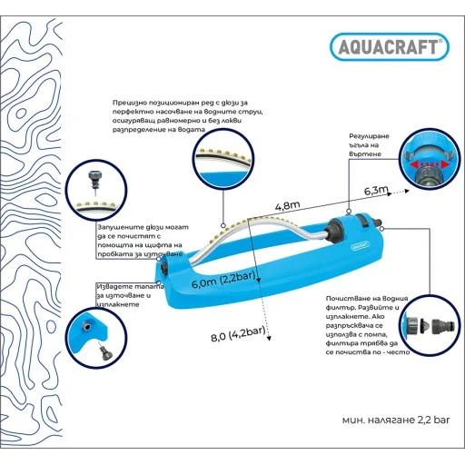 Градински дъговиден разпръсквач Aquacraft, 18 отвора до 280м2