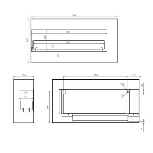 Биокамина Blues 800 х 400 BOX лява + стъкла, ъглова