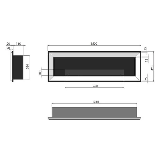 Биокамина Frame 1500 Black + стъкло Биокамина Frame 1500 Black + стъкло