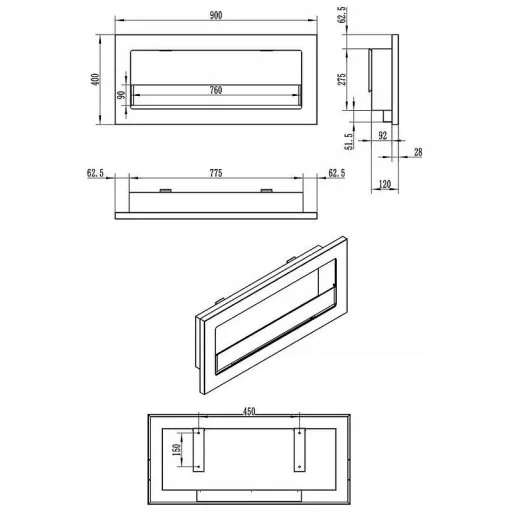 Биокамина Infinity 900 х 400 Black Slim + стъкло