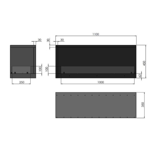Биокамина Inside 1100 дясна + стъкла Биокамина Inside 1100 дясна + стъкла