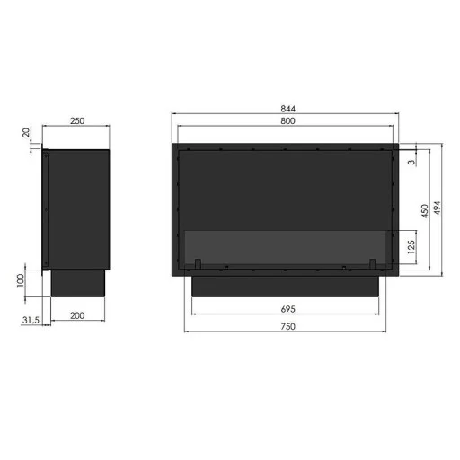 Биокамина Slim Inside Black 800