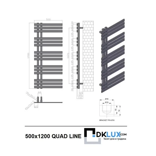 Дизайнерска лира за баня QUAD LINE 500х1200 ХРОМ (Хромирана лира за баня, 500х1200, 475W, кубична) на цени от 399.99 лв. само в dklux.com