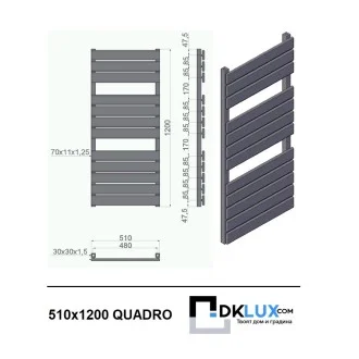 Дизайнерска лира за баня QUADRO 510x1200 ЧЕРНА