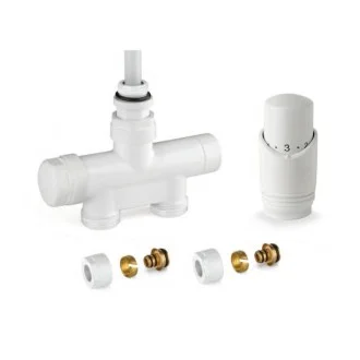 Дизайнерски четирипътен кран за ЛИРА - ЕДНОТРЪБНО свързване, БЯЛ