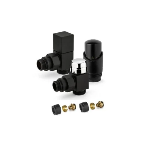 Комплект дизайнерски ЧЕРНИ кранове SQUARE (Луксозен комплект квадратни кранове черен мат, ъглови Ф16) на цени от 139.99 лв. само в dklux.com