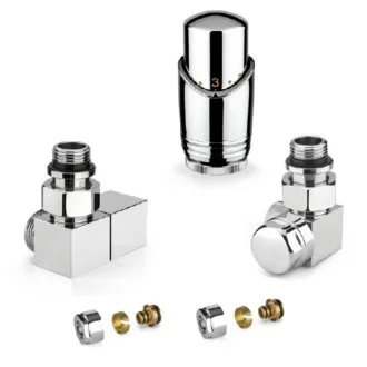Комплект дизайнерски ХРОМ кранове SQUARE за ЛИРА с терморегулатор