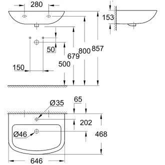 Умивалник за стенен монтаж GROHE Bau Ceramic 65см Умивалник за стенен монтаж GROHE Bau Ceramic 65см