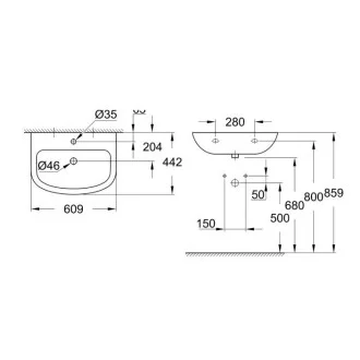 Умивалник за стенен монтаж GROHE Bau Ceramic 60см Умивалник за стенен монтаж GROHE Bau Ceramic 60см