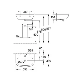 Умивалник за стенен монтаж GROHE Bau Ceramic 55см Умивалник за стенен монтаж GROHE Bau Ceramic 55см