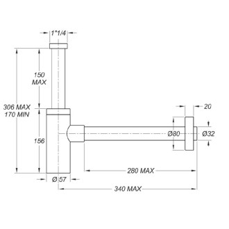 Луксозен сифон за мивка PURE BLACK 11/4" ЧЕРЕН  Луксозен сифон за мивка PURE BLACK 11/4" ЧЕРЕН