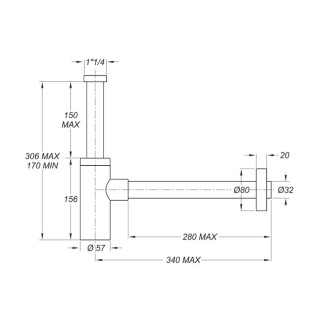 Луксозен сифон за мивка PURE CHROME 11/4" ХРОМ Луксозен сифон за мивка PURE CHROME 11/4" ХРОМ