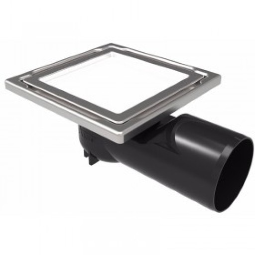 Дизайнерски подов сифон с черно стъкло GLASS WHITE (Подов сифон, рогов, неръждаема рамка с бяло стъкло, Ф50 с клапа) на цени от 44.99 лв. само в dklux.com