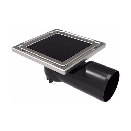 Дизайнерски подов сифон с черно стъкло GLASS BLACK (Подов сифон, рогов, неръждаема рамка с черно стъкло, Ф50 с клапа) на цени от 44.99 лв. само в dklux.com