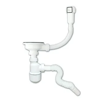 Сифон за мивка с голямо витло - комплект с гофрирана връзка и преливник