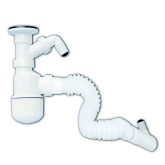 Сифон за мивка - комплект с гофрирана връзка и извод за пералня