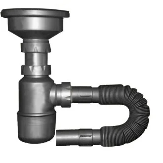 Сифон за мивка с голямо витло - комплект с гофрирана връзка