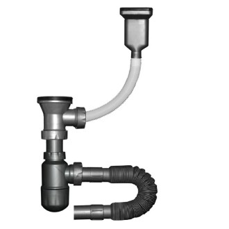 Сифон за мивка с голямо витло - комплект с гофрирана връзка и преливник