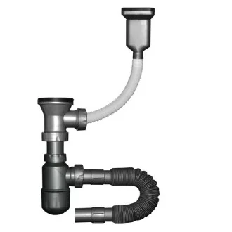 Сифон за мивка с голямо витло - комплект с гофрирана връзка и преливник