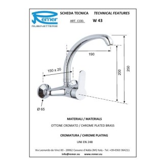 Смесител за кухня WINNER стенен с висок чучур Смесител за кухня WINNER стенен с висок чучур