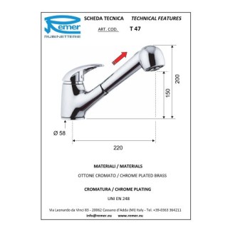 Стоящ смесител за кухня с изтеглящ се душ Venus Стоящ смесител за кухня с изтеглящ се душ Venus