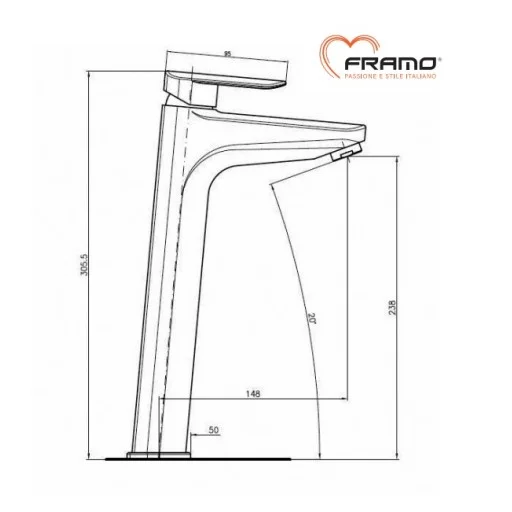 Смесител за мивка за плот FRAMO ITALY C300 ВИСОК 220мм