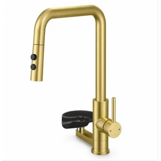 Смесител за кухня с изтеглящ душ и функция Миене на чаши - Златен мат