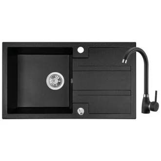 Комплект кухненска мивка и стоящ смесител Серия Barbados Black