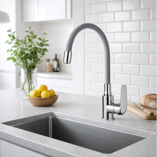 Стоящ смесител за кухня с гъвкава лебедка Elza, Сив