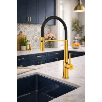 Стоящ смесител за кухня Серия Pola Жълто злато Гъвкава Лебедка