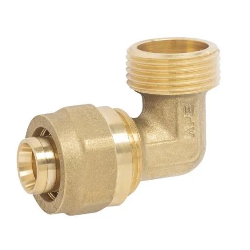 APE коляно МЪЖКО за многослойна тръба Ф20х3/4" (APE ъглова връзка за тръба pex-al-pex Ф20х3/4М) на цени от 6.49 лв. само в dklux.com