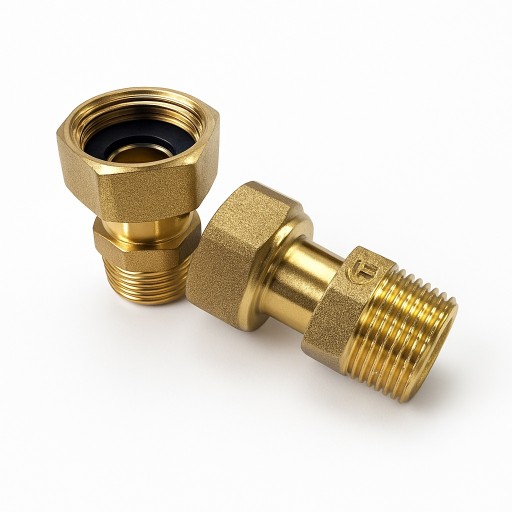 НИПЕЛ с Холендрова гайка 1/2"Мх1/2"Ж МЕСИНГ без покритие